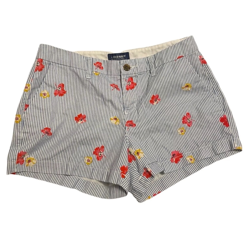 OLD NAVY Womens Shorts Blue Striped Floral Chino Size 6 With Pockets Y2K Bottoms